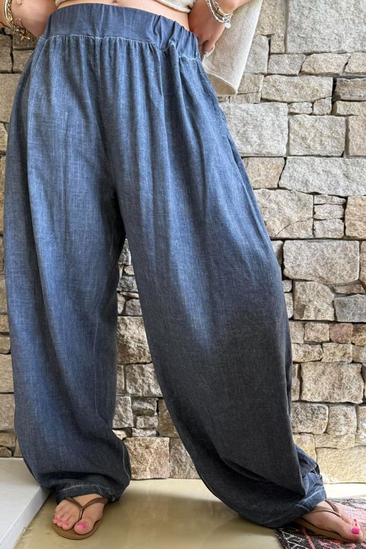 Lindin Linen Blend Dart Barrel Pant Washed Navy